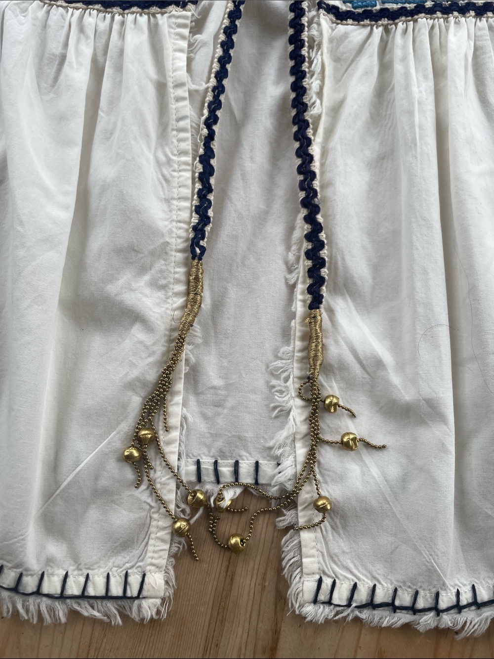 Zara White Boho Embroidered Tie-Front Top with Blue Accents Coastal Chic - Picture 3 of 8